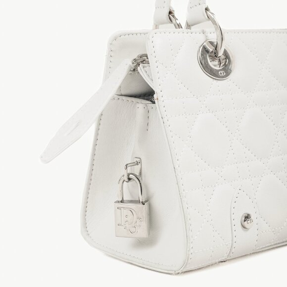 Christian Dior Lady Dior East-West White Leather Double Handle Bag - Picture 9 of 14